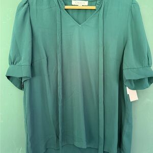 Chaus Teal V-Neck Blouse